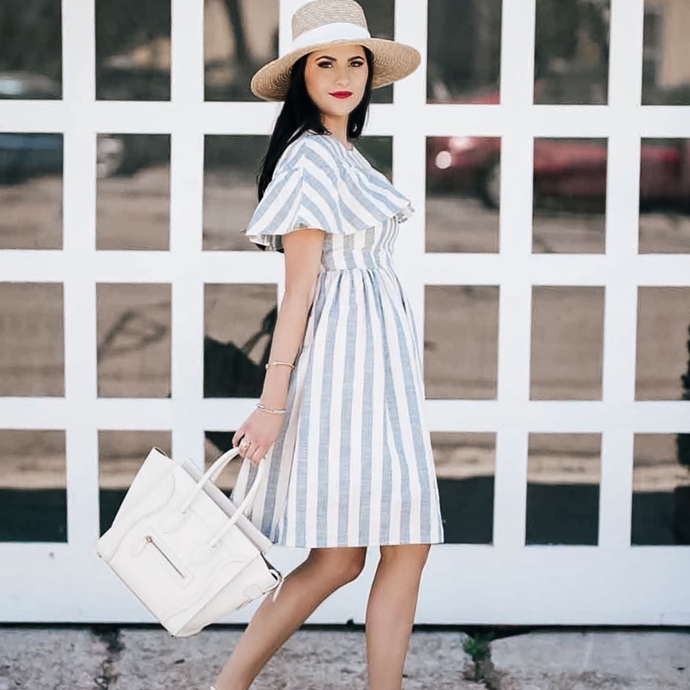 Rachel Parcell Santorini Striped Blue And White Ruffle Dress size large L